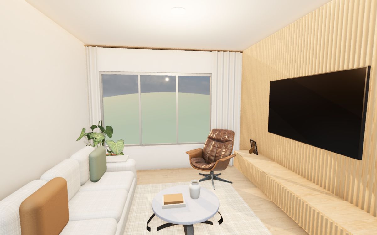 Inside the furnished living room at eye level