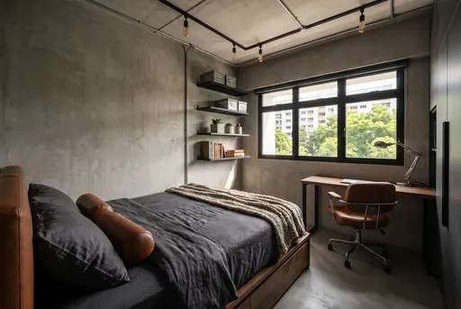 Industrial bedroom 2 in a Berlayar Rise 4-room BTO flat, version 2