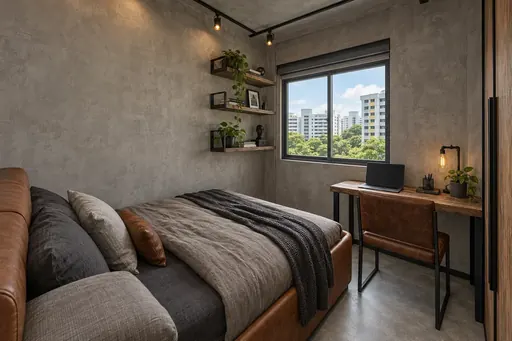 Industrial bedroom 2 in a Berlayar Rise 4-room BTO flat, version 3