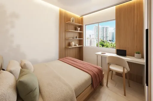 Japandi bedroom 2 in a Berlayar Rise 4-room BTO flat, version 1