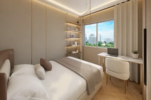 Modern Luxe bedroom 2 in a Berlayar Rise 4-room BTO flat, version 1
