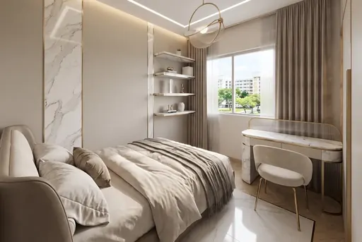 Modern Luxe bedroom 2 in a Berlayar Rise 4-room BTO flat, version 2