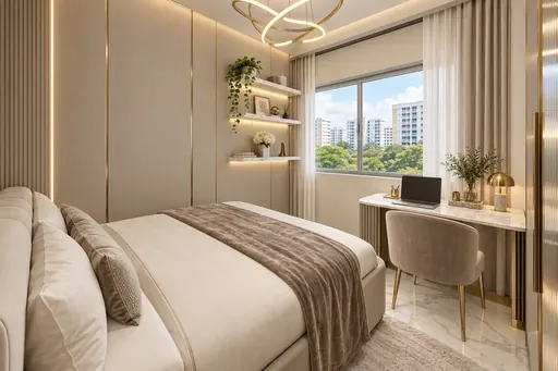 Modern Luxe bedroom 2 in a Berlayar Rise 4-room BTO flat, version 3