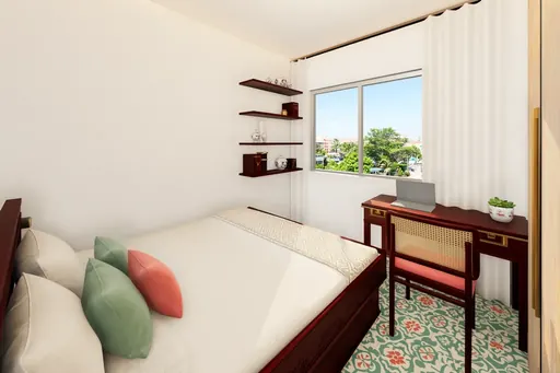 Modern Peranakan bedroom 2 in a Berlayar Rise 4-room BTO flat, version 1