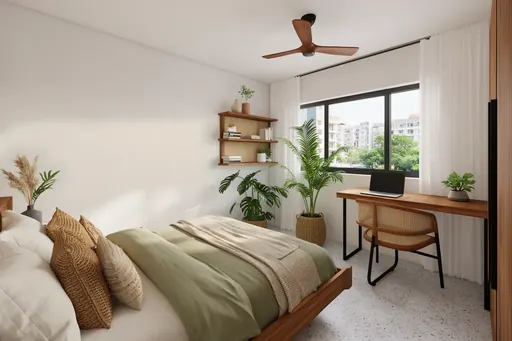 Modern Tropical bedroom 2 in a Berlayar Rise 4-room BTO flat, version 1