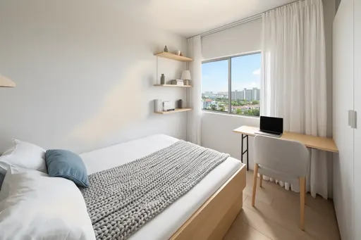 Scandinavian bedroom 2 in a Berlayar Rise 4-room BTO flat, version 1