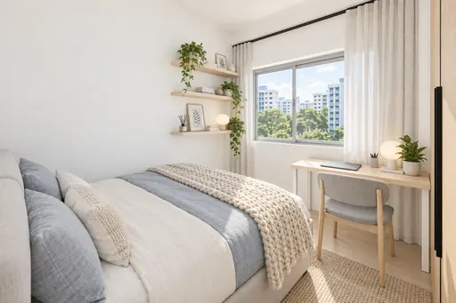 Scandinavian bedroom 2 in a Berlayar Rise 4-room BTO flat, version 3