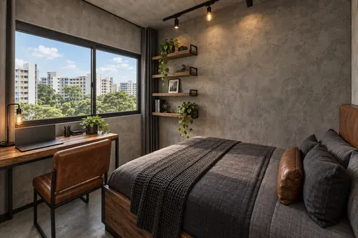 Industrial bedroom 3 in a Berlayar Rise 4-room BTO flat, version 3