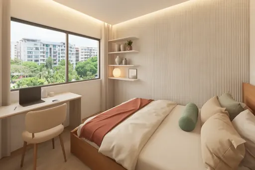 Japandi bedroom 3 in a Berlayar Rise 4-room BTO flat, version 1