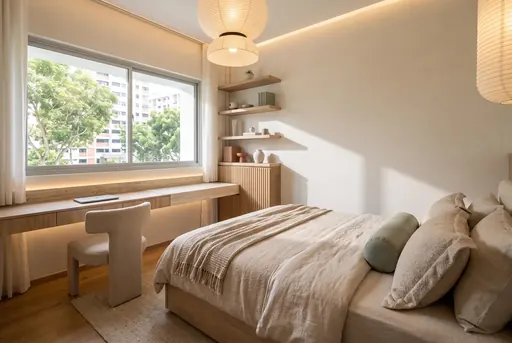 Japandi bedroom 3 in a Berlayar Rise 4-room BTO flat, version 2