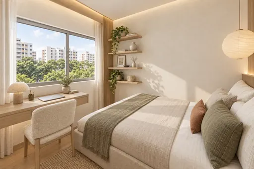 Japandi bedroom 3 in a Berlayar Rise 4-room BTO flat, version 3