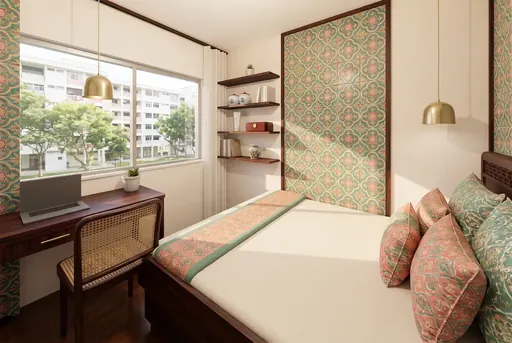 Modern Peranakan bedroom 3 in a Berlayar Rise 4-room BTO flat, version 2