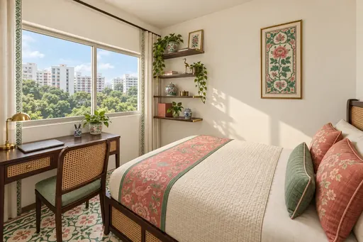 Modern Peranakan bedroom 3 in a Berlayar Rise 4-room BTO flat, version 3