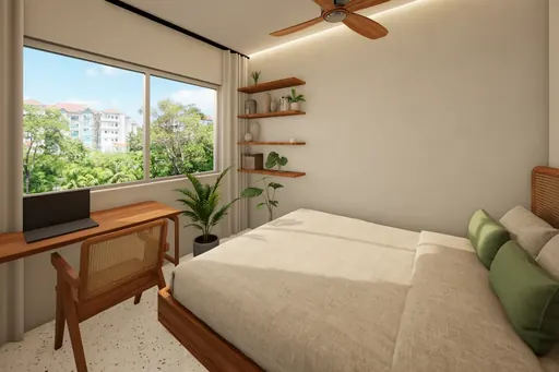 Modern Tropical bedroom 3 in a Berlayar Rise 4-room BTO flat, version 1