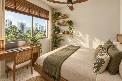 Modern Tropical bedroom 3 in a Berlayar Rise 4-room BTO flat, version 3