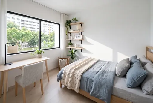 Scandinavian bedroom 3 in a Berlayar Rise 4-room BTO flat, version 2