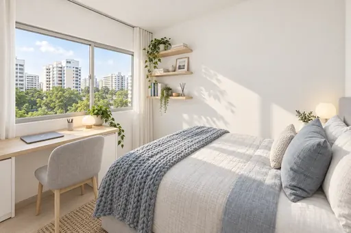 Scandinavian bedroom 3 in a Berlayar Rise 4-room BTO flat, version 3