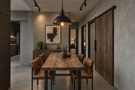 Industrial dining area in a Berlayar Rise 4-room BTO flat, version 3