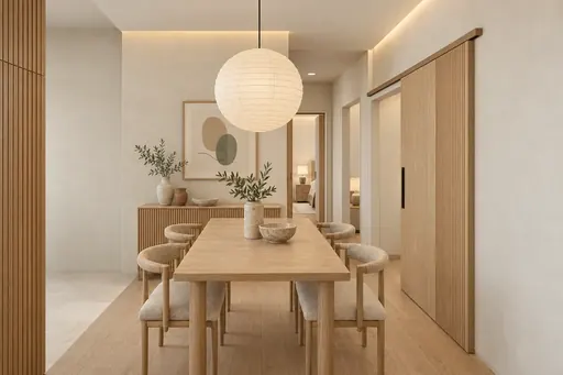 Japandi dining area in a Berlayar Rise 4-room BTO flat, version 3
