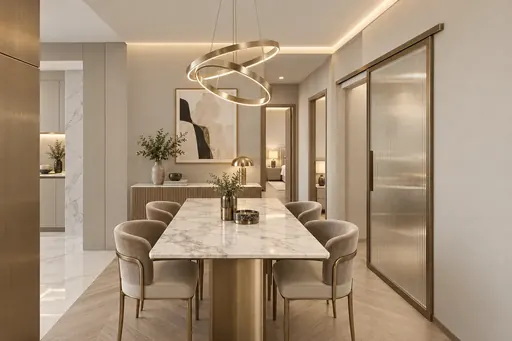Modern Luxe dining area in a Berlayar Rise 4-room BTO flat, version 3