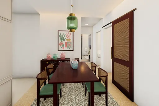 Modern Peranakan dining area in a Berlayar Rise 4-room BTO flat, version 1