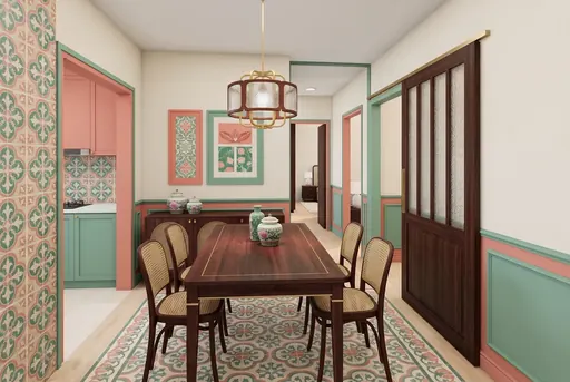 Modern Peranakan dining area in a Berlayar Rise 4-room BTO flat, version 2