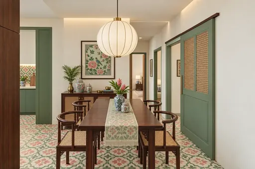 Modern Peranakan dining area in a Berlayar Rise 4-room BTO flat, version 3
