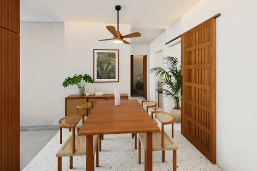 Modern Tropical dining area in a Berlayar Rise 4-room BTO flat, version 1