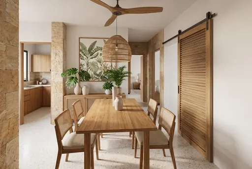 Modern Tropical dining area in a Berlayar Rise 4-room BTO flat, version 2