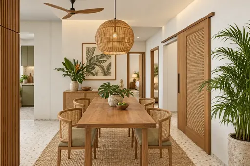 Modern Tropical dining area in a Berlayar Rise 4-room BTO flat, version 3