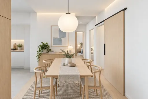 Scandinavian dining area in a Berlayar Rise 4-room BTO flat, version 3