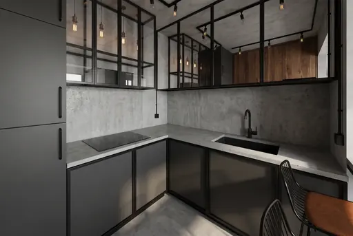 Industrial kitchen in a Berlayar Rise 4-room BTO flat, version 2