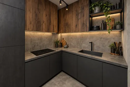 Industrial kitchen in a Berlayar Rise 4-room BTO flat, version 3