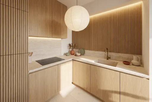 Japandi kitchen in a Berlayar Rise 4-room BTO flat, version 2