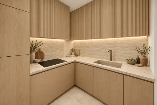 Japandi kitchen in a Berlayar Rise 4-room BTO flat, version 3