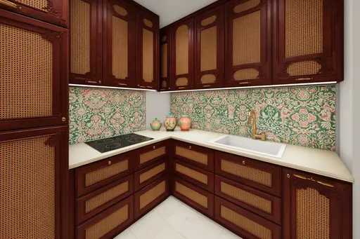 Modern Peranakan kitchen in a Berlayar Rise 4-room BTO flat, version 1