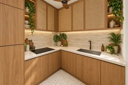 Modern Tropical kitchen in a Berlayar Rise 4-room BTO flat, version 3