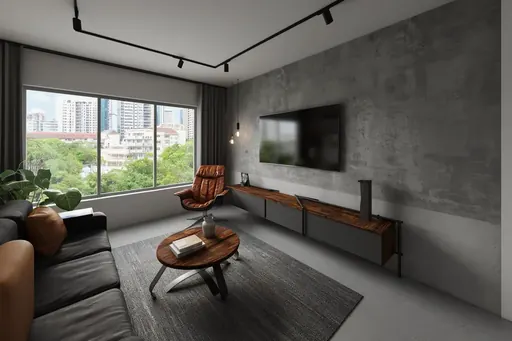 Industrial TV wall in a Berlayar Rise 4-room BTO flat, version 1