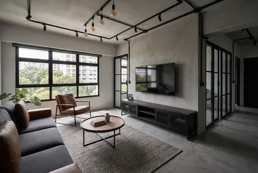 Industrial TV wall in a Berlayar Rise 4-room BTO flat, version 2
