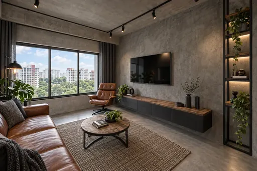 Industrial TV wall in a Berlayar Rise 4-room BTO flat, version 3