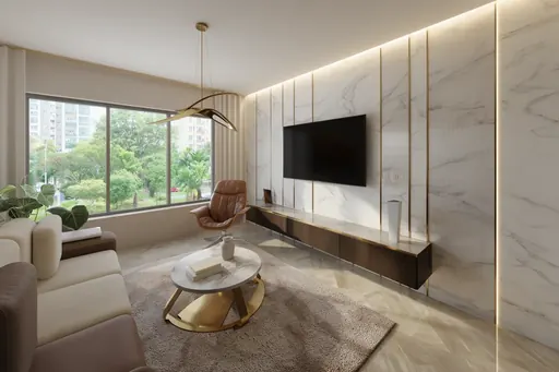 Modern Luxe TV wall in a Berlayar Rise 4-room BTO flat, version 1