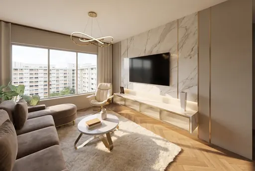 Modern Luxe TV wall in a Berlayar Rise 4-room BTO flat, version 2