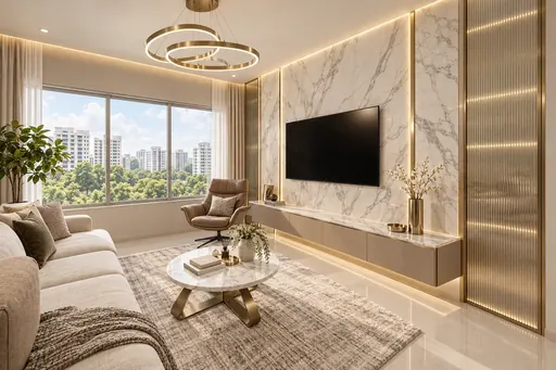 Modern Luxe TV wall in a Berlayar Rise 4-room BTO flat, version 3