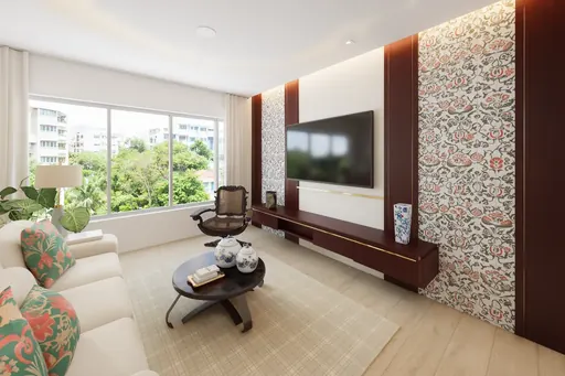 Modern Peranakan TV wall in a Berlayar Rise 4-room BTO flat, version 1