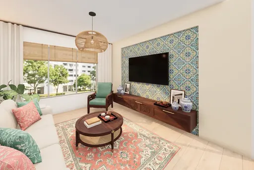 Modern Peranakan TV wall in a Berlayar Rise 4-room BTO flat, version 2