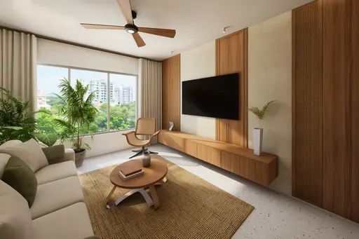 Modern Tropical TV wall in a Berlayar Rise 4-room BTO flat, version 1