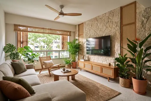 Modern Tropical TV wall in a Berlayar Rise 4-room BTO flat, version 2
