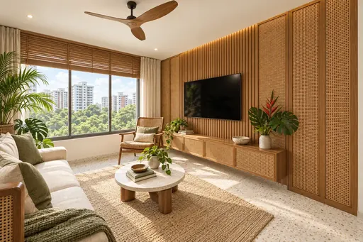 Modern Tropical TV wall in a Berlayar Rise 4-room BTO flat, version 3