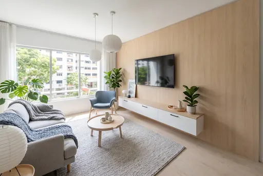 Scandinavian TV wall in a Berlayar Rise 4-room BTO flat, version 2
