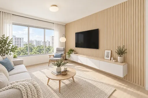 Scandinavian TV wall in a Berlayar Rise 4-room BTO flat, version 3